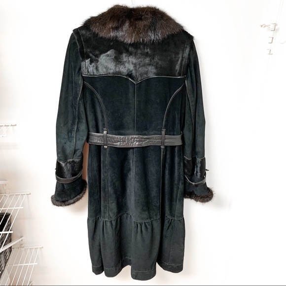 Hexeline Leather Fur Trim‎ Coat Size 12 - Picture 4 of 11
